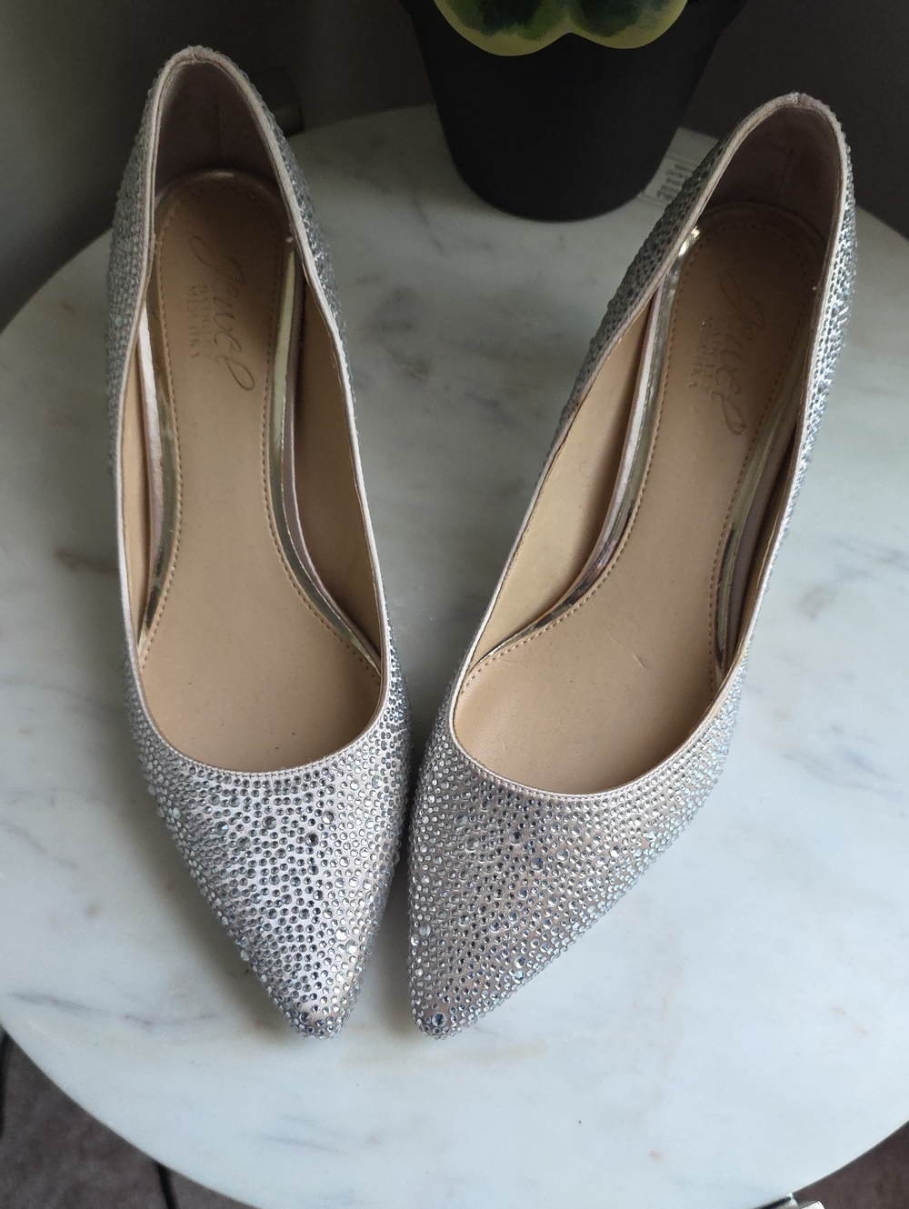 Jewel Badgley Mischka Silver Crystal-Embellished Pointed-Toe Heels
